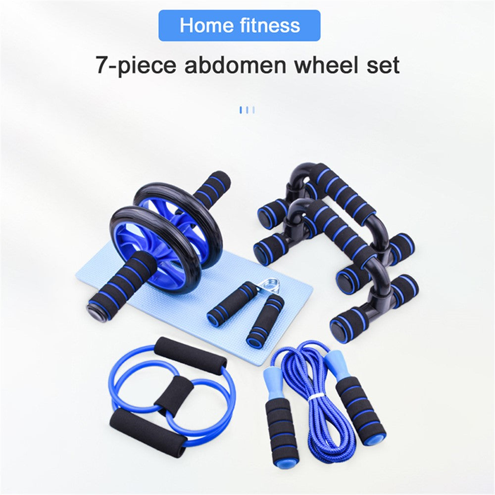 7Pcs / Set Push-up Barbell Abdominal Wheel AB Roller Skipping Rope Grip Exercise Muscle Training Device