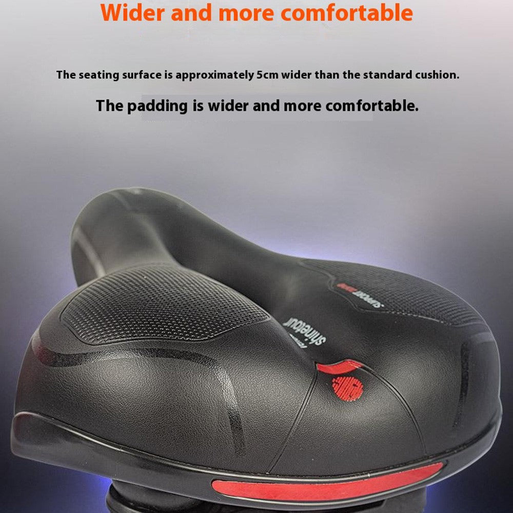 Mountain Bike Sponge Seat Cushion Reflective Wide Saddle with Shock Absorbing Spring