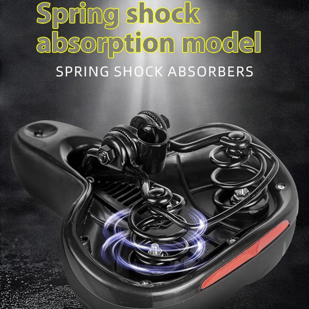 Mountain Bike Sponge Seat Cushion Reflective Wide Saddle with Shock Absorbing Spring