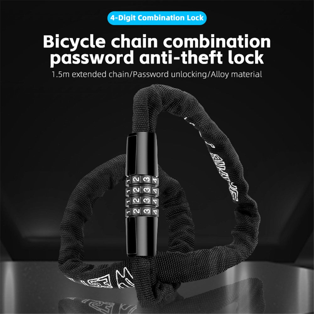 WEST BIKING YP0705089 1.5m Anti-Theft Bike Chain Lock 4 Digit Combination Alloy Keyless Bicycle Locks for Bikes, Scooter, Door