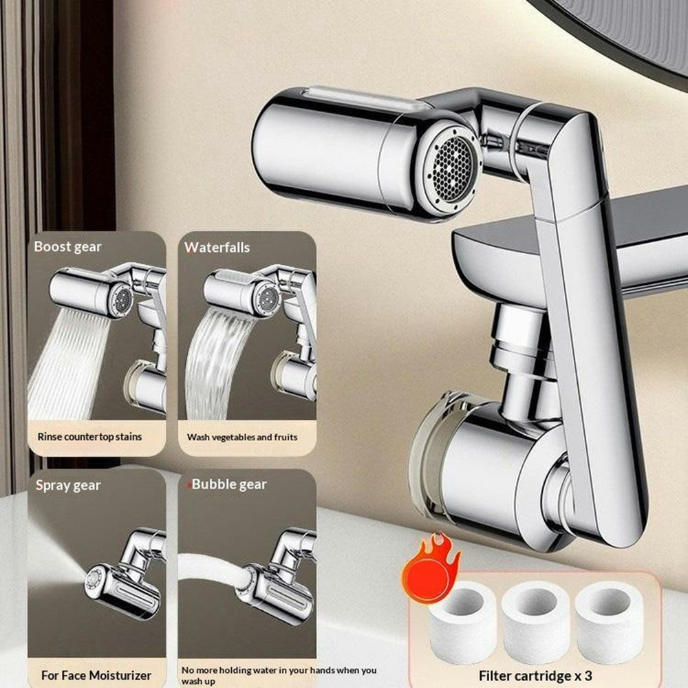 1440-Degree Rotation 4 Speed Filter Tap Aerator with 3Pcs Filters Robotic Arm Rotating Faucet Extender for Kitchen Bathroom
