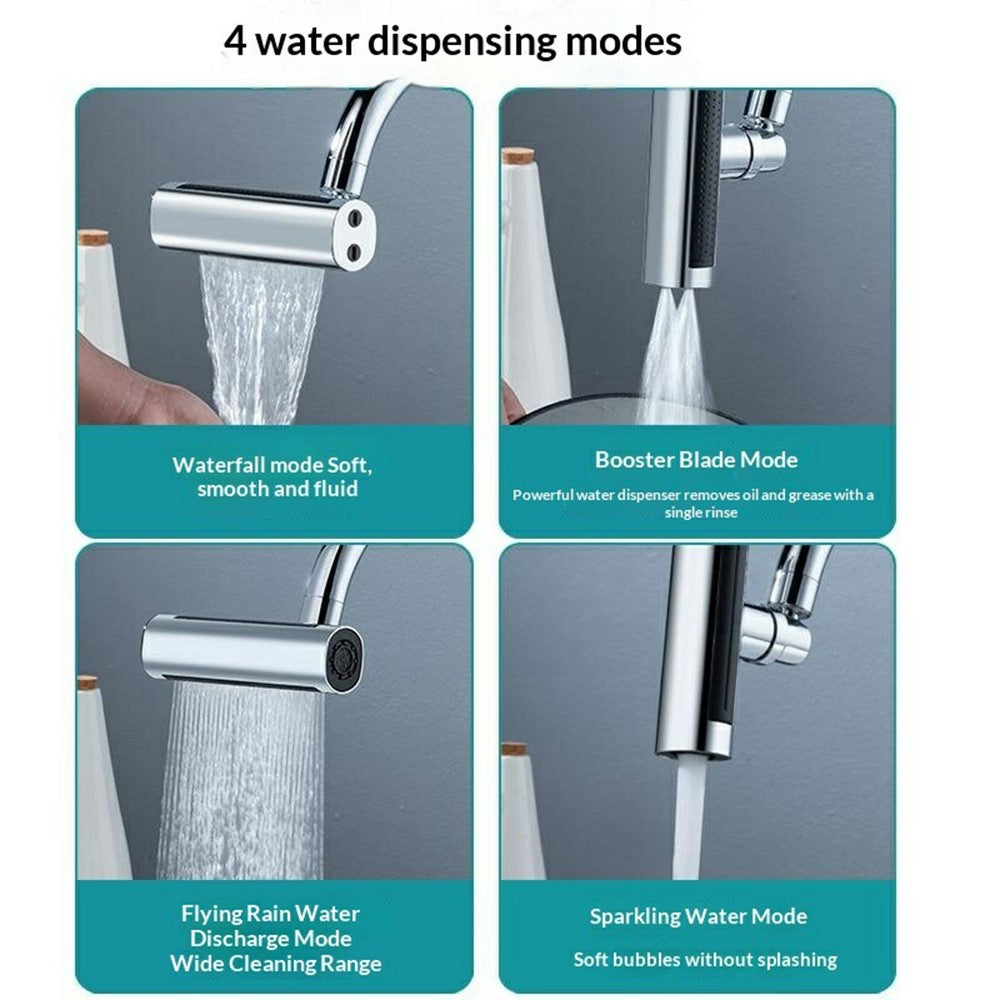 360 Degree Swivel Kitchen Faucet Extender 4-Mode Water Flow 22mm Thread Anti-Splash Aerator Sprayer Adapter for Sink