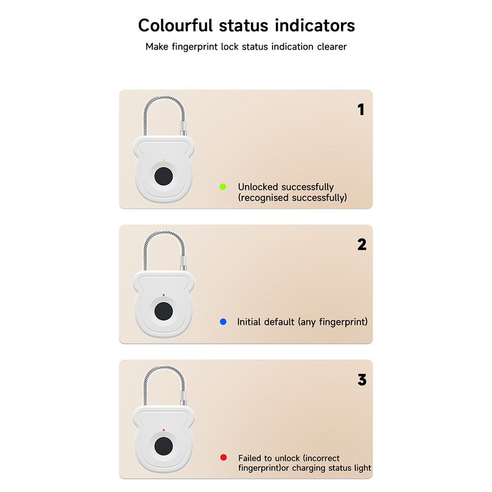 Smart Fingerprint Padlock Anti-Theft Security Lock with Electronic Key USB - C Fast Charge for File Cabinets Suitcases