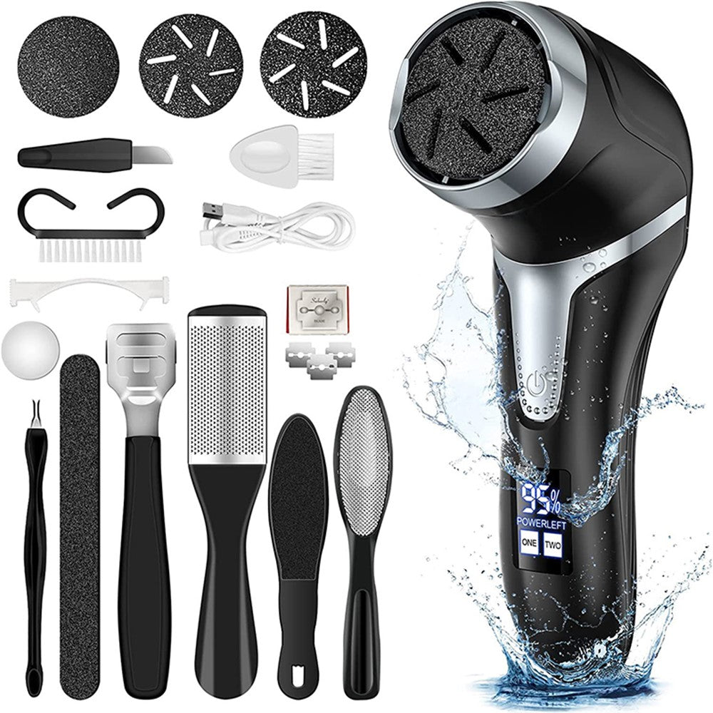 JD-510 Electric Foot File Callus Remover Pedicure Tools Foot Care Kit with 3 Roller Heads, 2 Speed, Vacuum Cleaner