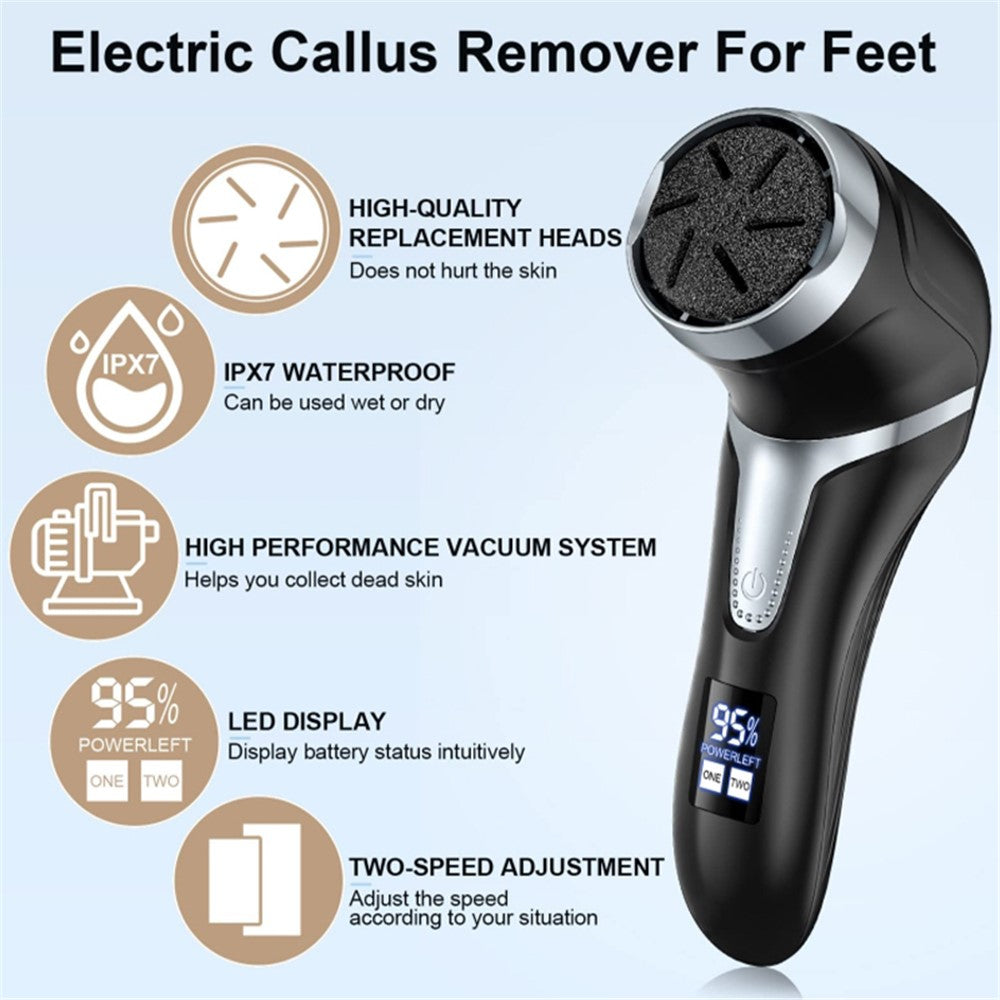JD-510 Electric Foot File Callus Remover Pedicure Tools Foot Care Kit with 3 Roller Heads, 2 Speed, Vacuum Cleaner