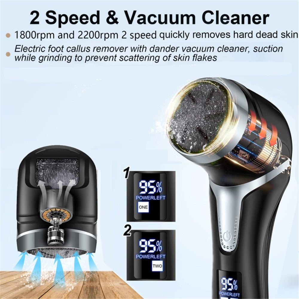 JD-510 Electric Foot File Callus Remover Pedicure Tools Foot Care Kit with 3 Roller Heads, 2 Speed, Vacuum Cleaner