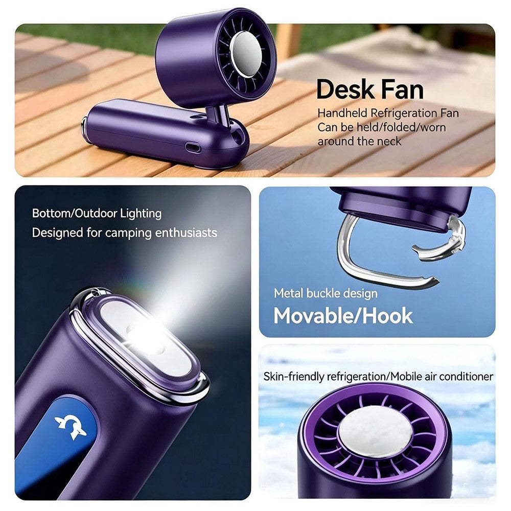 JF163 3-in-1 Portable Cooling Fan 4000mAh USB-C Rechargeable Desktop Handheld Foldable Neck Hanging Fan