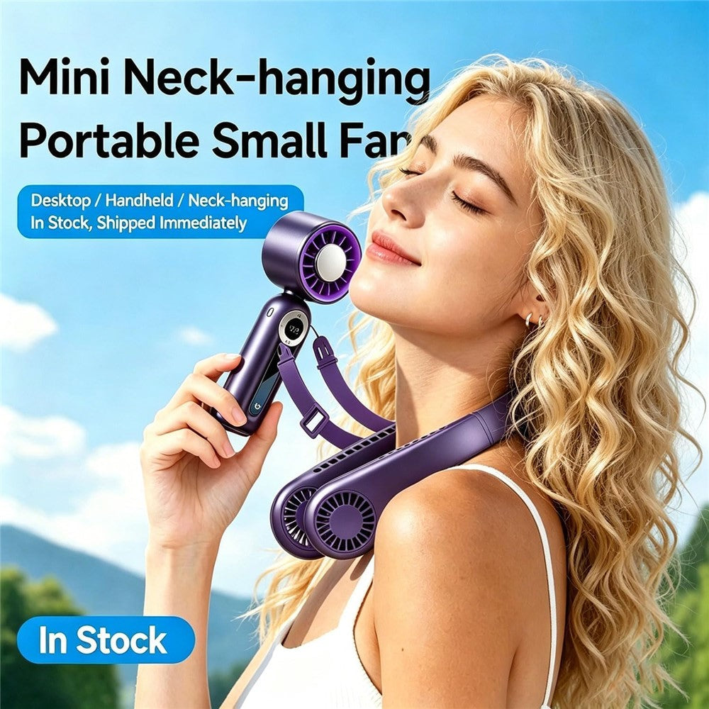 JF163 3-in-1 Portable Cooling Fan 4000mAh USB-C Rechargeable Desktop Handheld Foldable Neck Hanging Fan