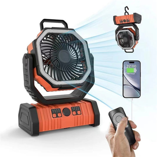 Campingfläkt med lampor Fjärrkontroll Dubbla krokar Bärbar 9000mAh Power Bank kylfläkt