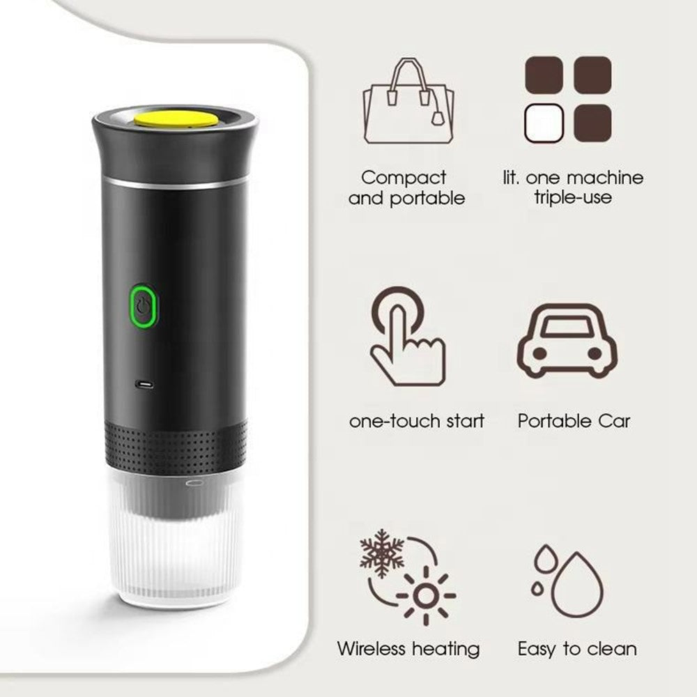 Portable Coffee Maker Self-Heating Travel Electric Espresso Machine for Ground Coffee and Capsules (BPA Free, No FDA)