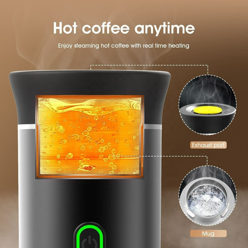 Portable Coffee Maker Self-Heating Travel Electric Espresso Machine for Ground Coffee and Capsules (BPA Free, No FDA)