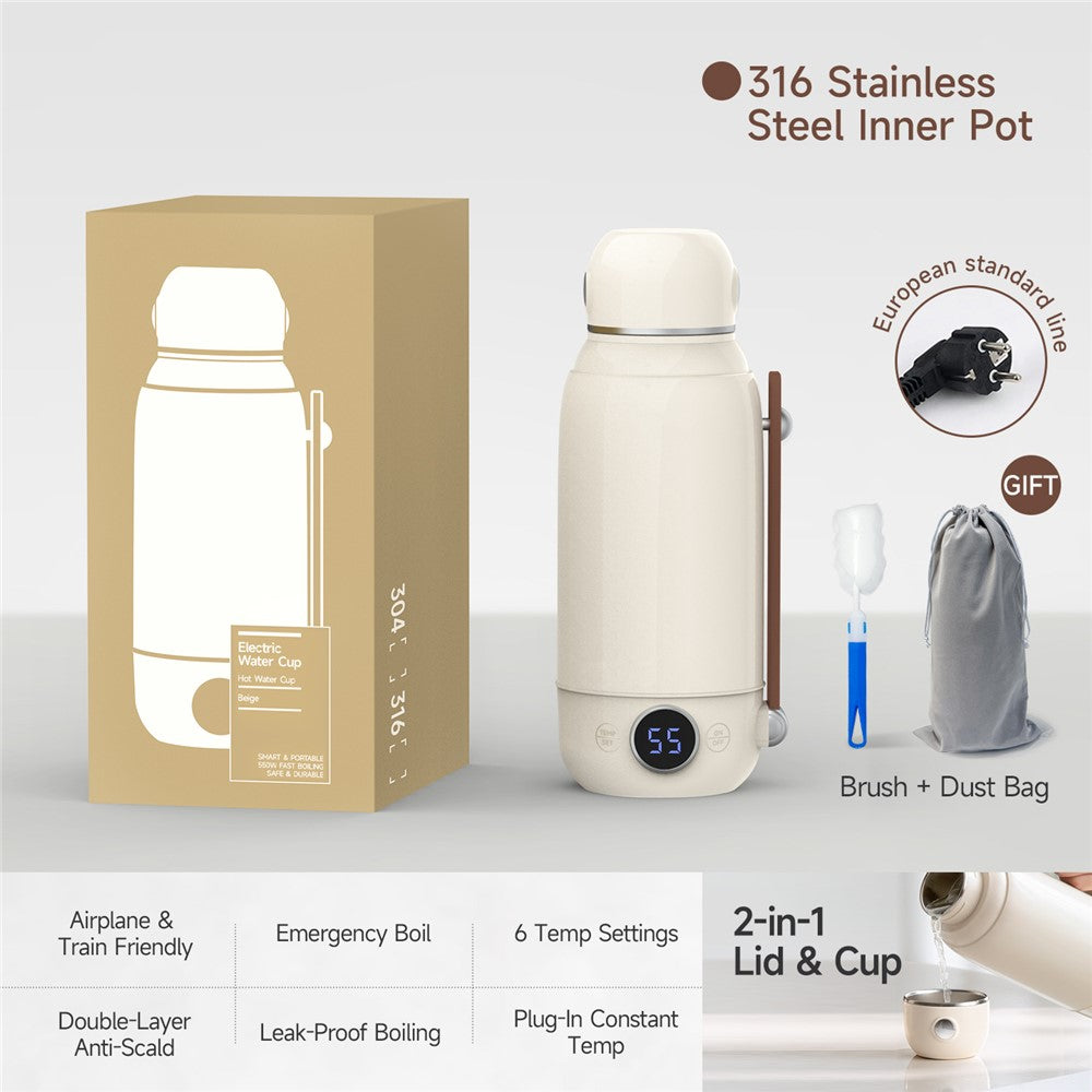 800ml Portable Electric Kettle SUS316 Stainless Steel 6 Temp Control Heating Water Kettle for Travel Office (BPA Free, No FDA)