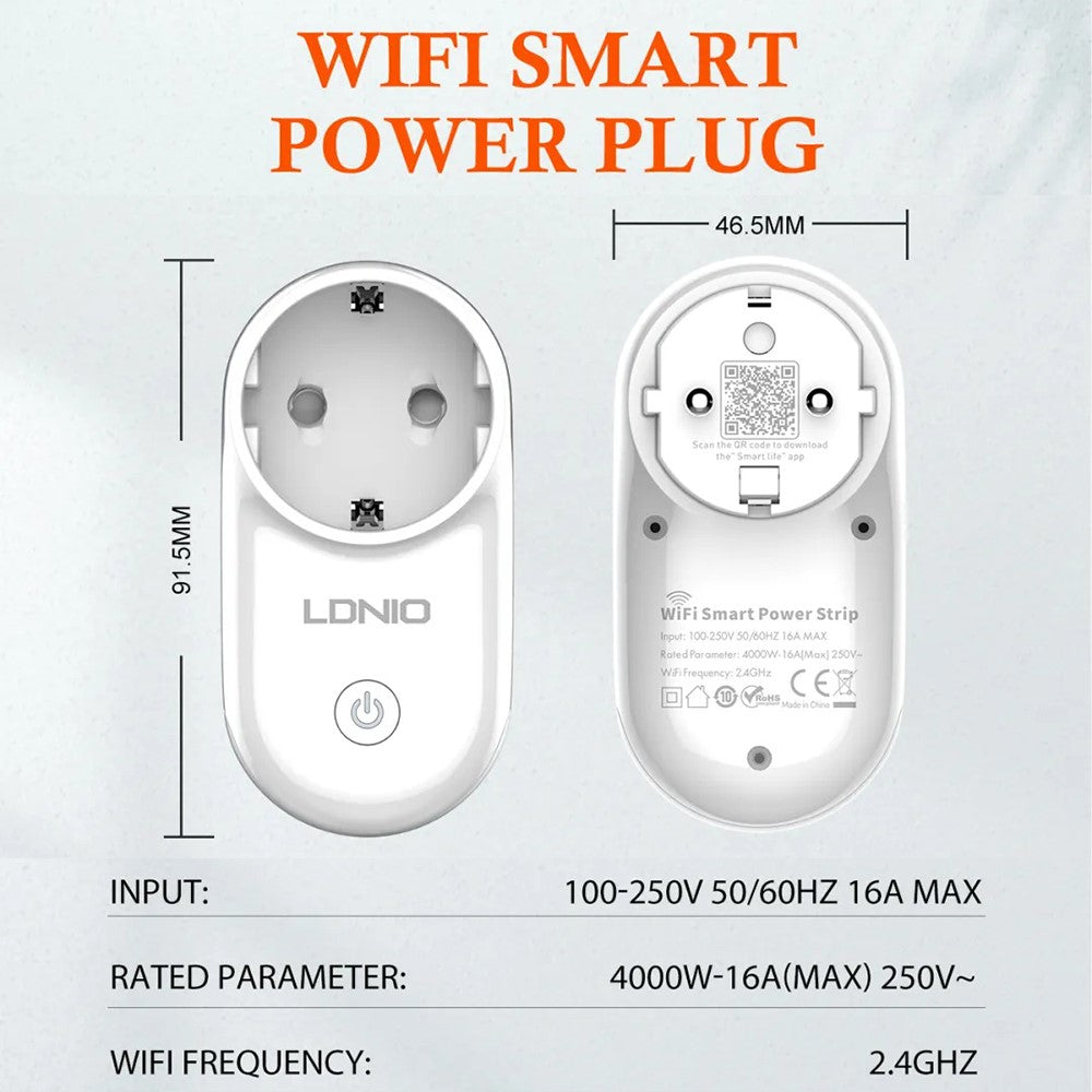 LDNIO SEW1058 4000W Smart WiFi Power Plug 16A Remote Control Power Socket Wall Charger with LED Light