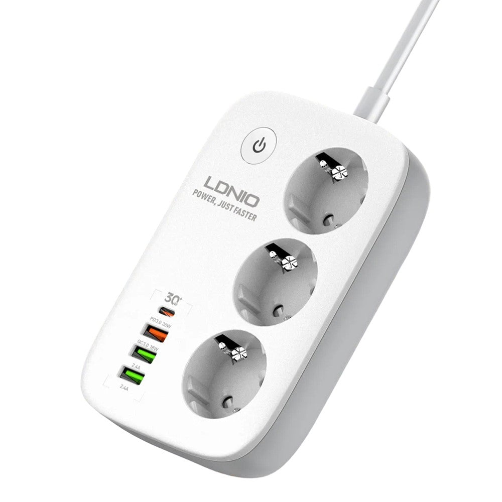 LDNIO SEW3452 WiFi Smart Power Strip 30W PD Fast Charging 3 EU Plug AC Outlets 4 USB Ports Remote Control Power Socket