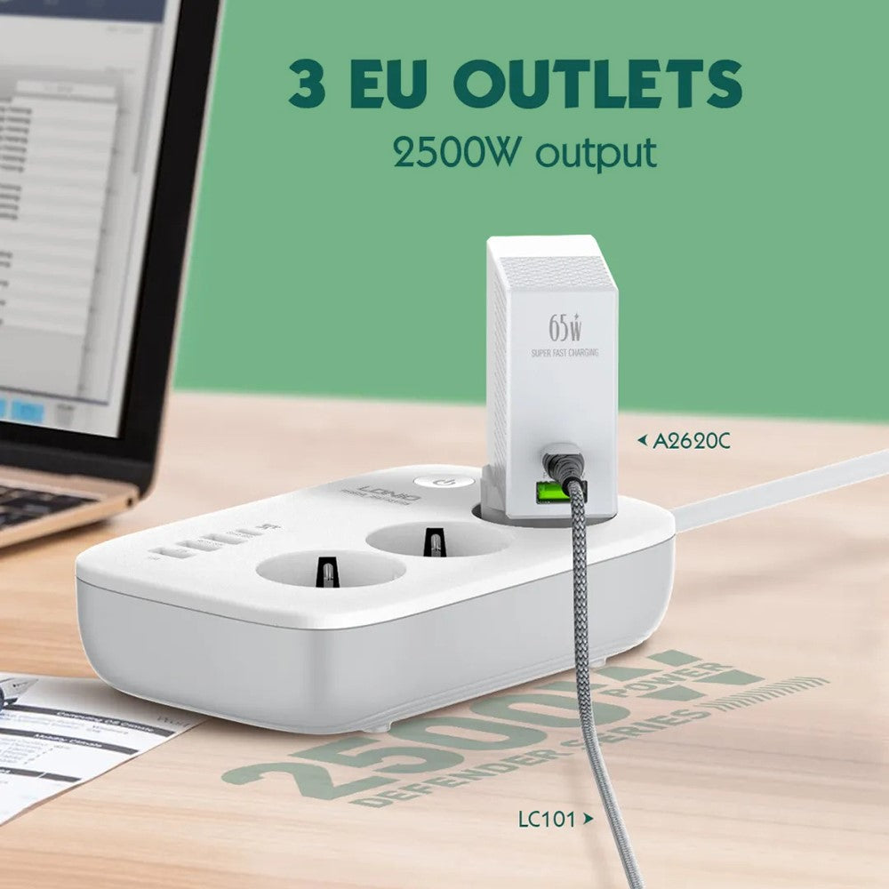 LDNIO SEW3452 WiFi Smart Power Strip 30W PD Fast Charging 3 EU Plug AC Outlets 4 USB Ports Remote Control Power Socket