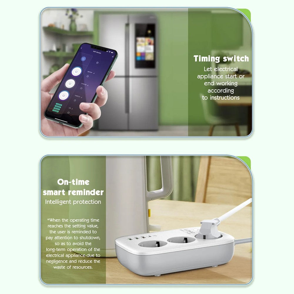 LDNIO SEW3452 WiFi Smart Power Strip 30W PD Fast Charging 3 EU Plug AC Outlets 4 USB Ports Remote Control Power Socket