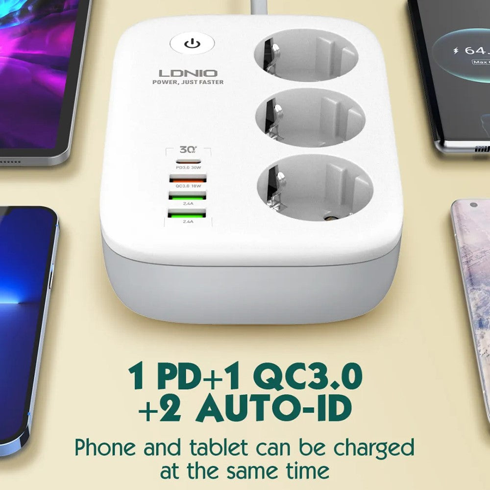 LDNIO SEW3452 WiFi Smart Power Strip 30W PD Fast Charging 3 EU Plug AC Outlets 4 USB Ports Remote Control Power Socket