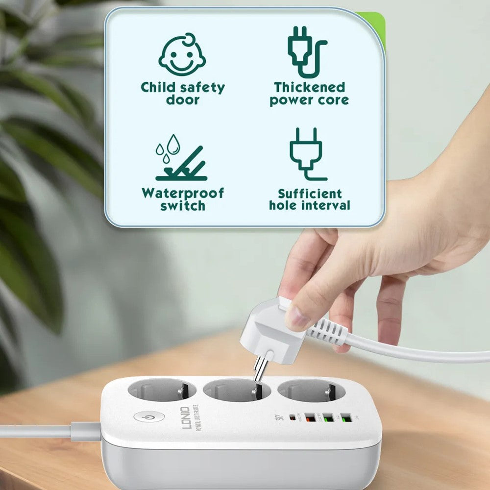 LDNIO SEW3452 WiFi Smart Power Strip 30W PD Fast Charging 3 EU Plug AC Outlets 4 USB Ports Remote Control Power Socket