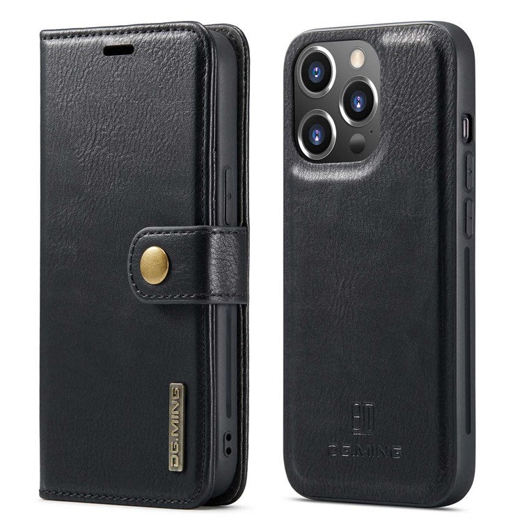 DG.MING För iPhone 14 Pro 6,1 tum 2-i-1 avtagbart skal Magnetisk absorptionsstativ Flip Folio Split Plånboksfodral