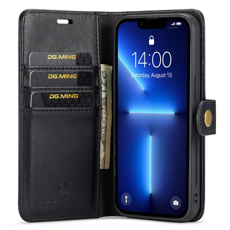 DG.MING För iPhone 14 Pro 6,1 tum 2-i-1 avtagbart skal Magnetisk absorptionsstativ Flip Folio Split Plånboksfodral