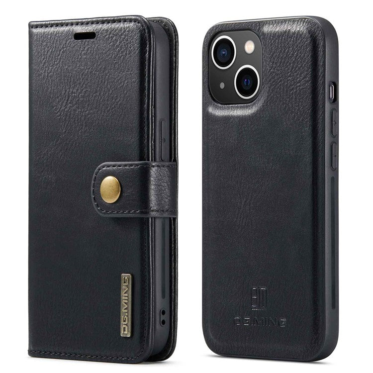 DG.MING För iPhone 14 Plus 6,7 tum Split Läder Magnetisk Avtagbart Flip Fodral Stativ Funktion Plånbok Skydd Plånboksfodral