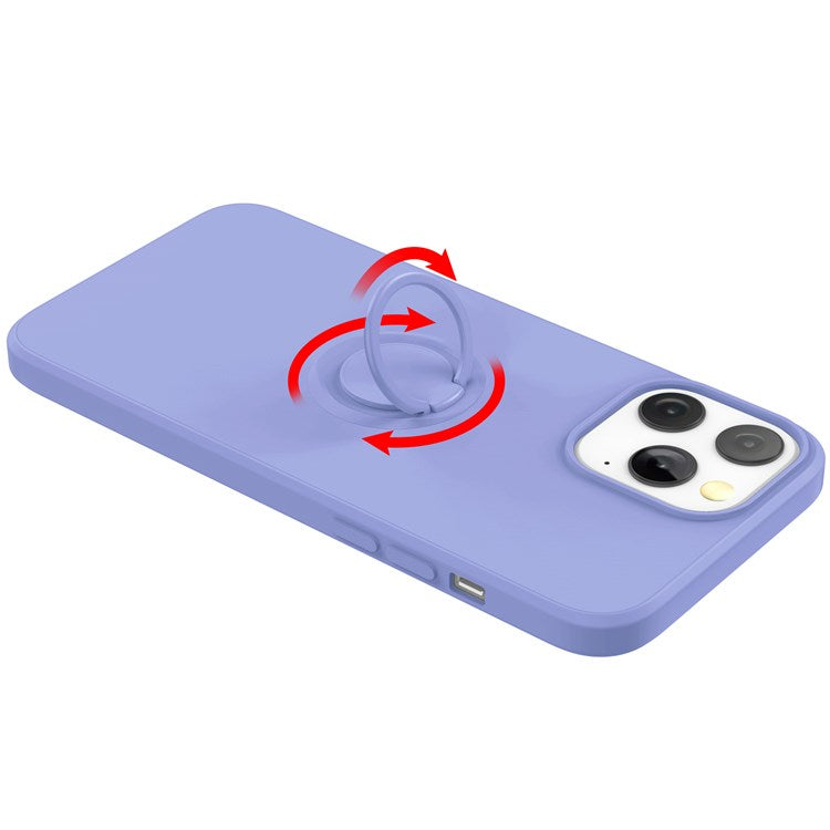 För iPhone 14 Pro 6,1 tum Inbyggd magnetisk metallplåt flytande silikon mobiltelefonfodral med handledsrem och ringhållare Kickstand
