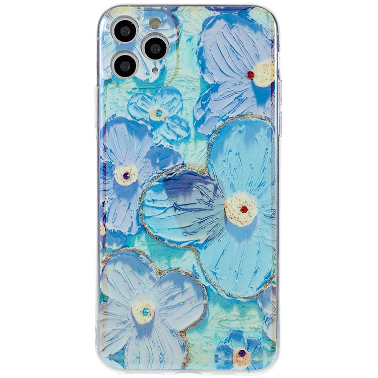 IMD Flower Pattern Epoxy Case for iPhone 11 Pro Max 6.5 Inch, Soft TPU Rhinestone Decor Phone Shell Protector