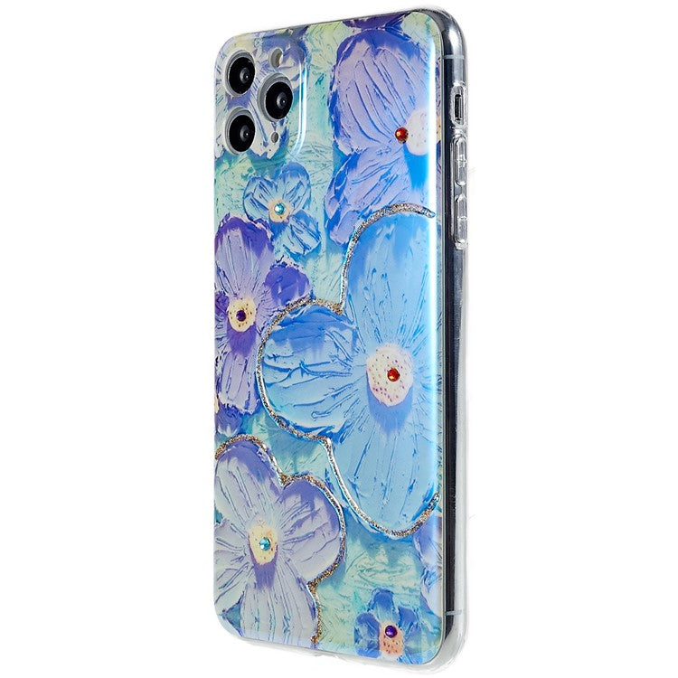 IMD Flower Pattern Epoxy Case for iPhone 11 Pro Max 6.5 Inch, Soft TPU Rhinestone Decor Phone Shell Protector
