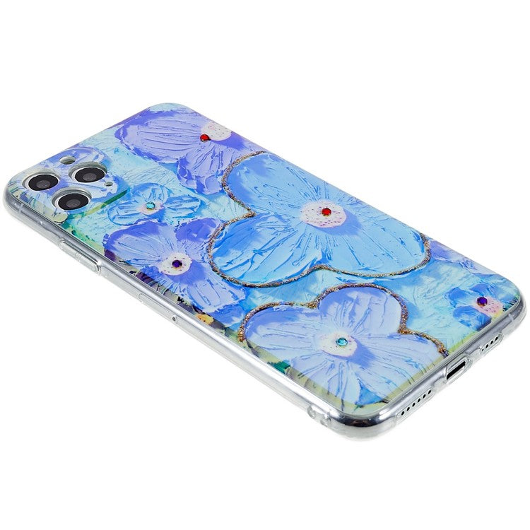 IMD Flower Pattern Epoxy Case for iPhone 11 Pro Max 6.5 Inch, Soft TPU Rhinestone Decor Phone Shell Protector
