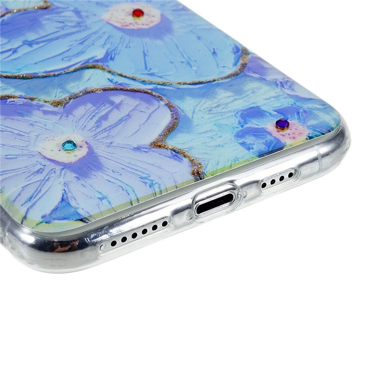 IMD Flower Pattern Epoxy Case for iPhone 11 Pro Max 6.5 Inch, Soft TPU Rhinestone Decor Phone Shell Protector