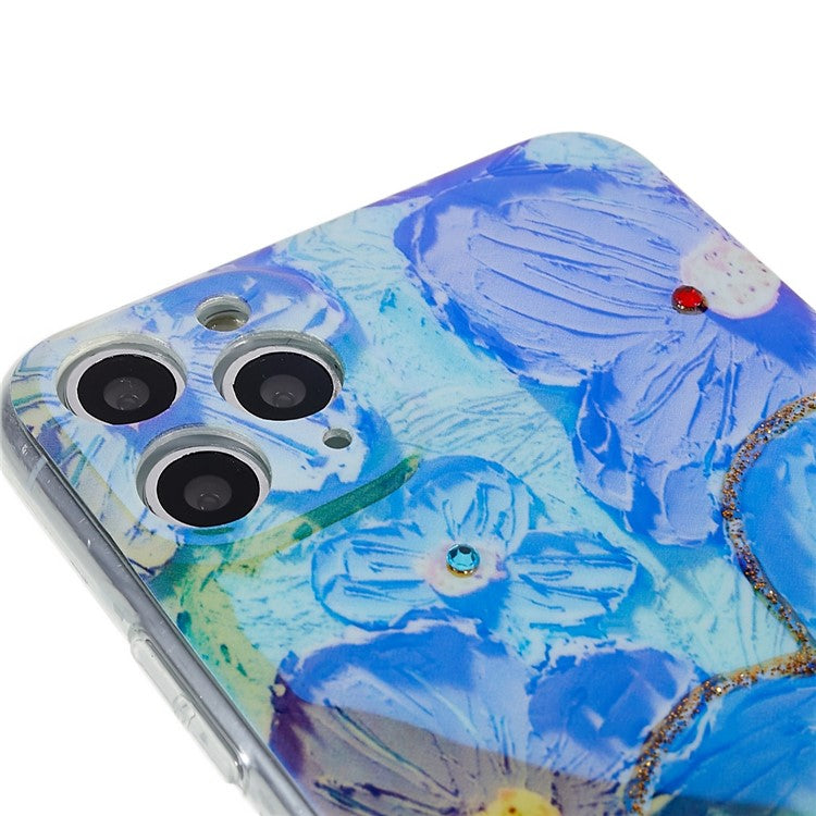 IMD Flower Pattern Epoxy Case for iPhone 11 Pro Max 6.5 Inch, Soft TPU Rhinestone Decor Phone Shell Protector