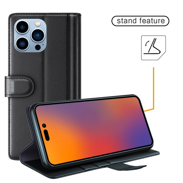 For iPhone 14 Pro Max Case Genuine Split Leather Phone Cover with Wallet Stan