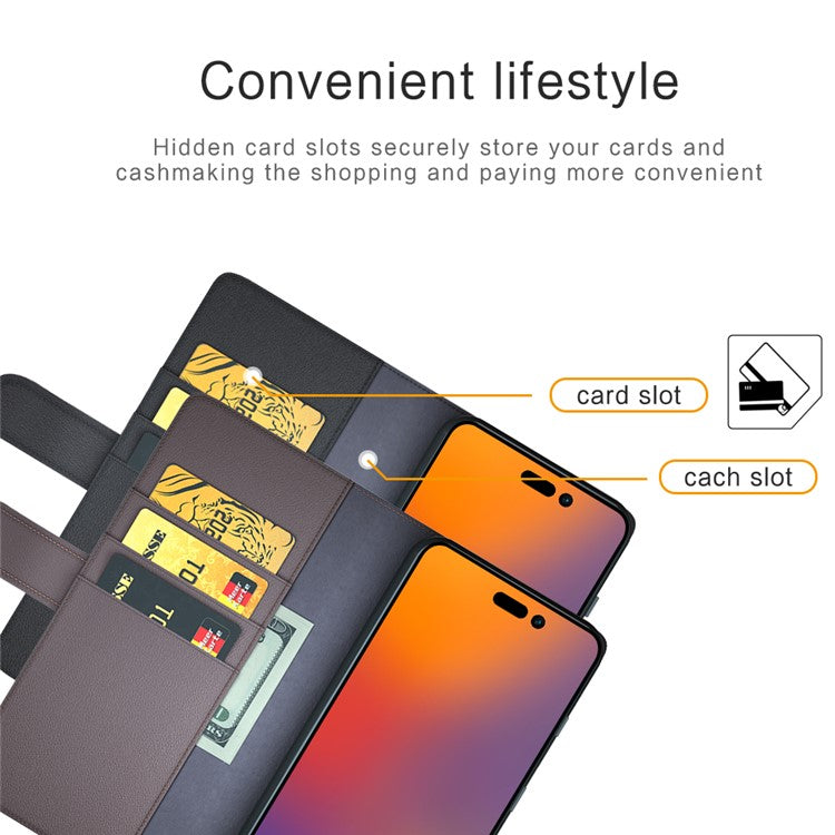 For iPhone 14 Pro Max Case Genuine Split Leather Phone Cover with Wallet Stan