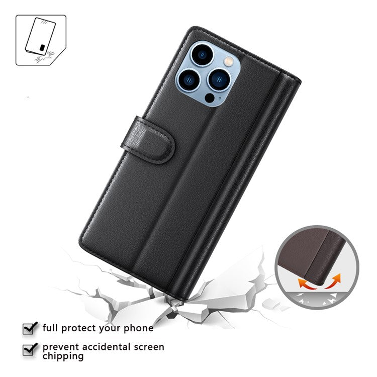 For iPhone 14 Pro Max Case Genuine Split Leather Phone Cover with Wallet Stan
