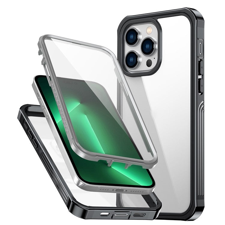 För iPhone 14 Pro 6,1 tum Stötsäkert telefonfodral Full täckning Hård PC + Mjuk TPU Hybrid skal med skärmskydd i härdat glas
