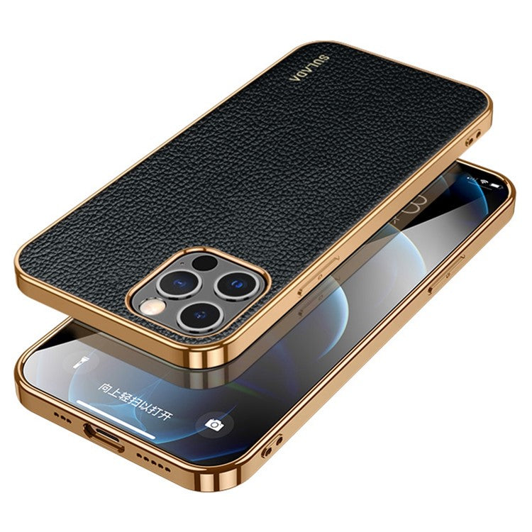 SULADA för iPhone 14 Pro 6,1 tums galvanisering Litchi Texture Antislitage PU läderbelagd PC + TPU Anti-chock telefonfodral