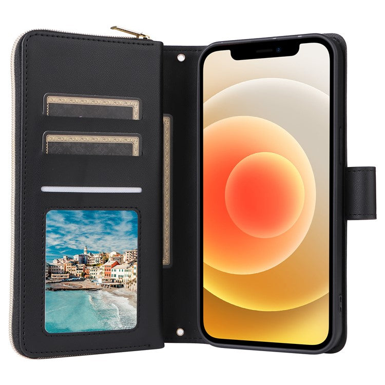 For iPhone 12 mini Zipper Wallet Case Rhombus Leather Handbag Phone Cove