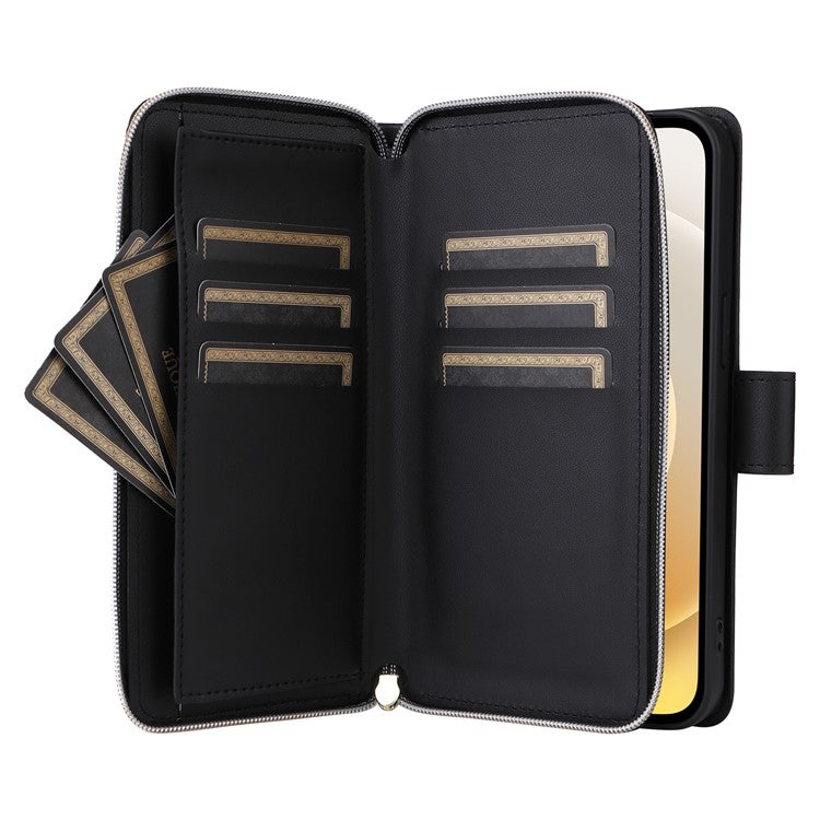 For iPhone 12 mini Zipper Wallet Case Rhombus Leather Handbag Phone Cove