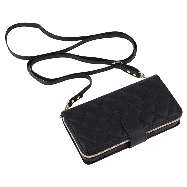 For iPhone 12 mini Zipper Wallet Case Rhombus Leather Handbag Phone Cove