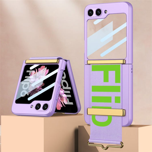 GKK For Samsung Galaxy Z Flip6 5G Case Wristband Design PU Leather+PC Phone Cover with Rear Screen Fil