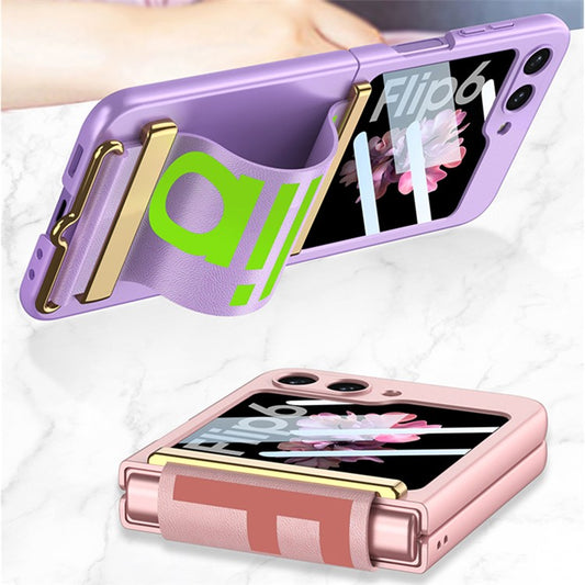 GKK For Samsung Galaxy Z Flip6 5G Case Wristband Design PU Leather+PC Phone Cover with Rear Screen Fil