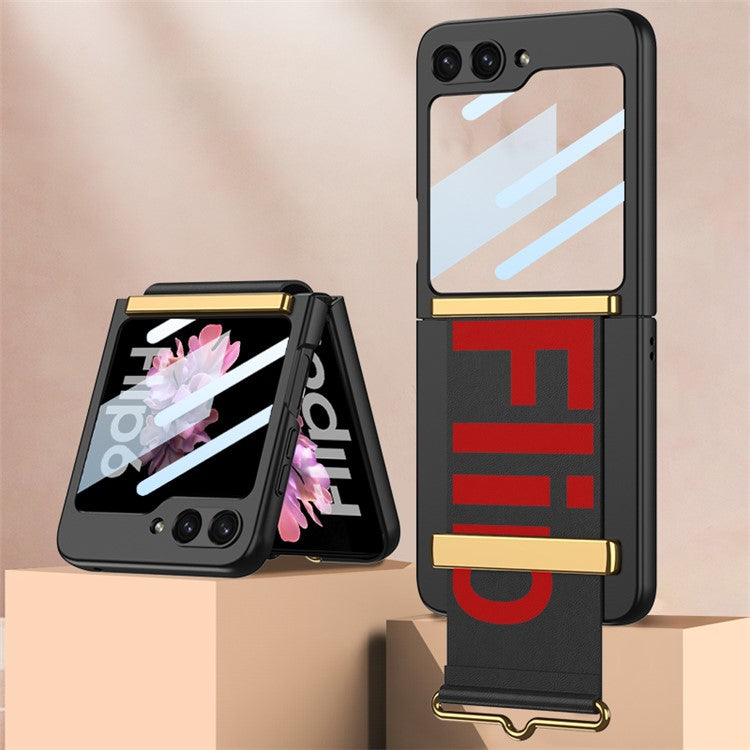 GKK For Samsung Galaxy Z Flip6 5G Case Wristband Design PU Leather+PC Phone Cover with Rear Screen Fil
