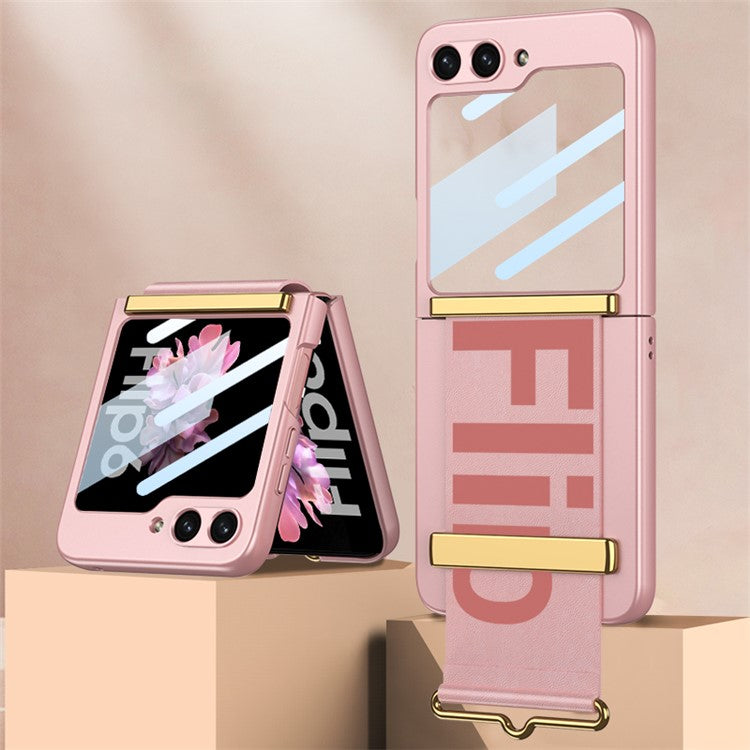 GKK For Samsung Galaxy Z Flip6 5G Case Wristband Design PU Leather+PC Phone Cover with Rear Screen Fil
