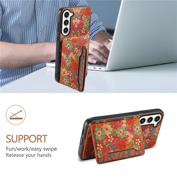 For Samsung Galaxy S23+ Case Floral Pattern Card Slot Kickstand Hybrid Phone Shell