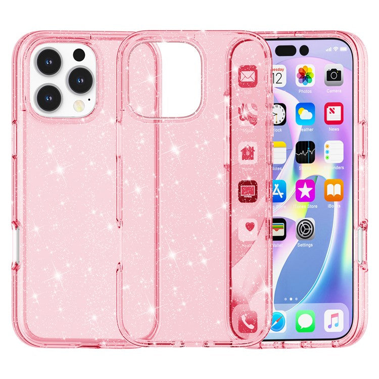 För iPhone 16 Pro Max Fodral Anti-Scratch PC+TPU Sparkly Glitter Telefonskal
