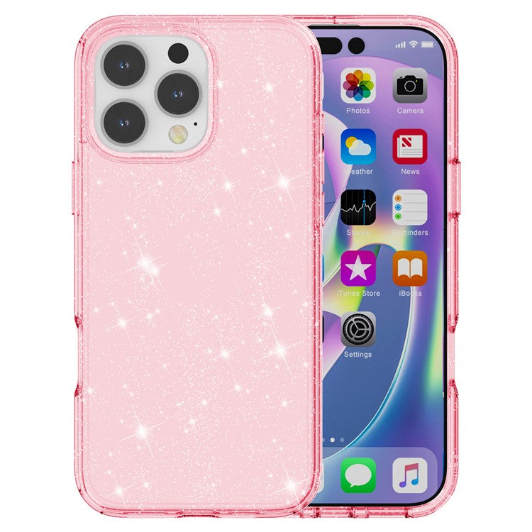 För iPhone 16 Pro Max Fodral Anti-Scratch PC+TPU Sparkly Glitter Telefonskal