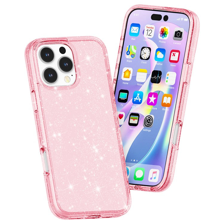 För iPhone 16 Pro Max Fodral Anti-Scratch PC+TPU Sparkly Glitter Telefonskal