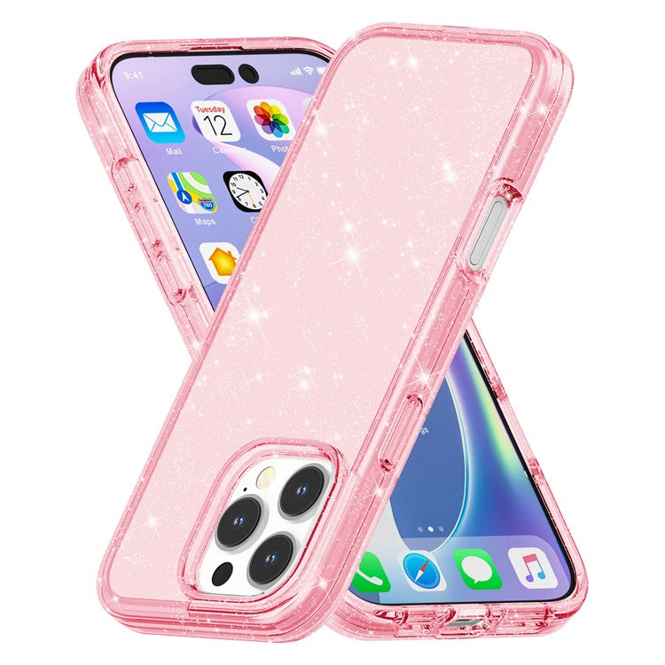 För iPhone 16 Pro Max Fodral Anti-Scratch PC+TPU Sparkly Glitter Telefonskal