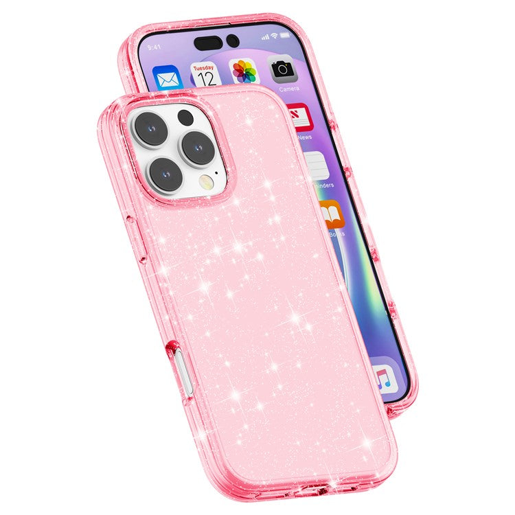 För iPhone 16 Pro Max Fodral Anti-Scratch PC+TPU Sparkly Glitter Telefonskal