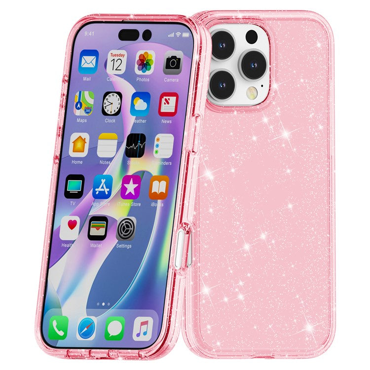 För iPhone 16 Pro Max Fodral Anti-Scratch PC+TPU Sparkly Glitter Telefonskal